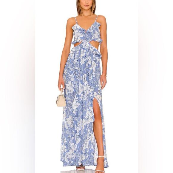 New revolve Palace Maxi Dress in Blue & White Floral Cutout ASTR THE LABEL - Picture 1 of 4